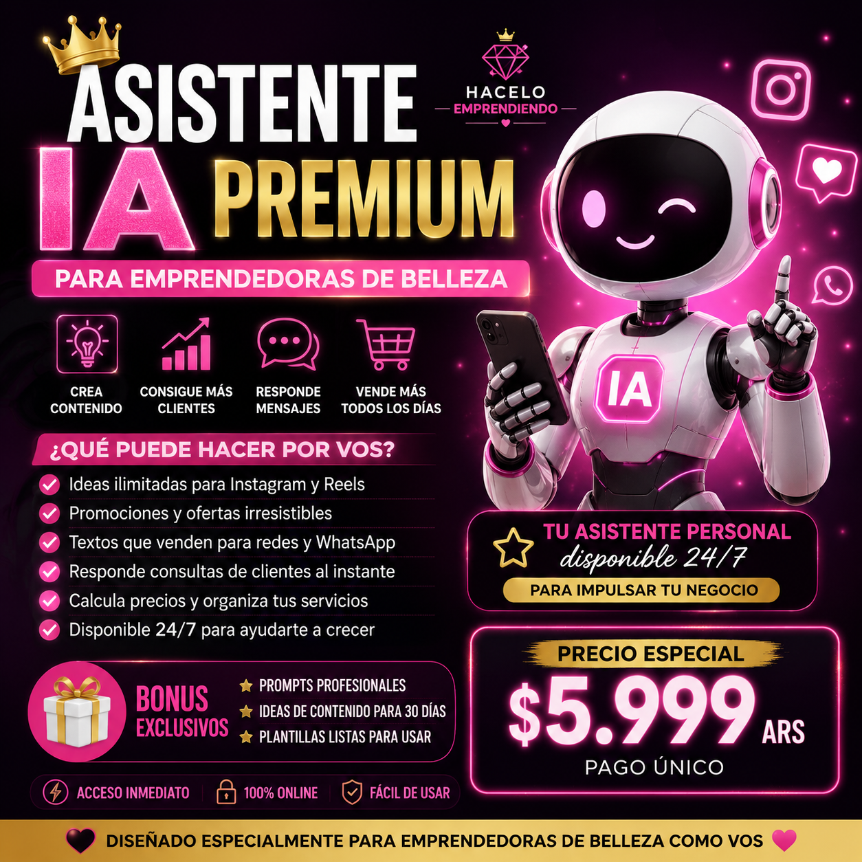 🤖 Asistente IA Premium para Emprendedoras de Belleza